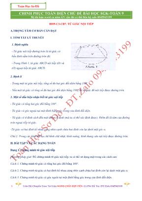 Toán học sơ đồ - Hình học Lớp 9 - Chuyên đề 7 Tứ giác nội tiếp